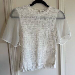 Abercrombie & Fitch White Smocked Short Sleeve Blouse